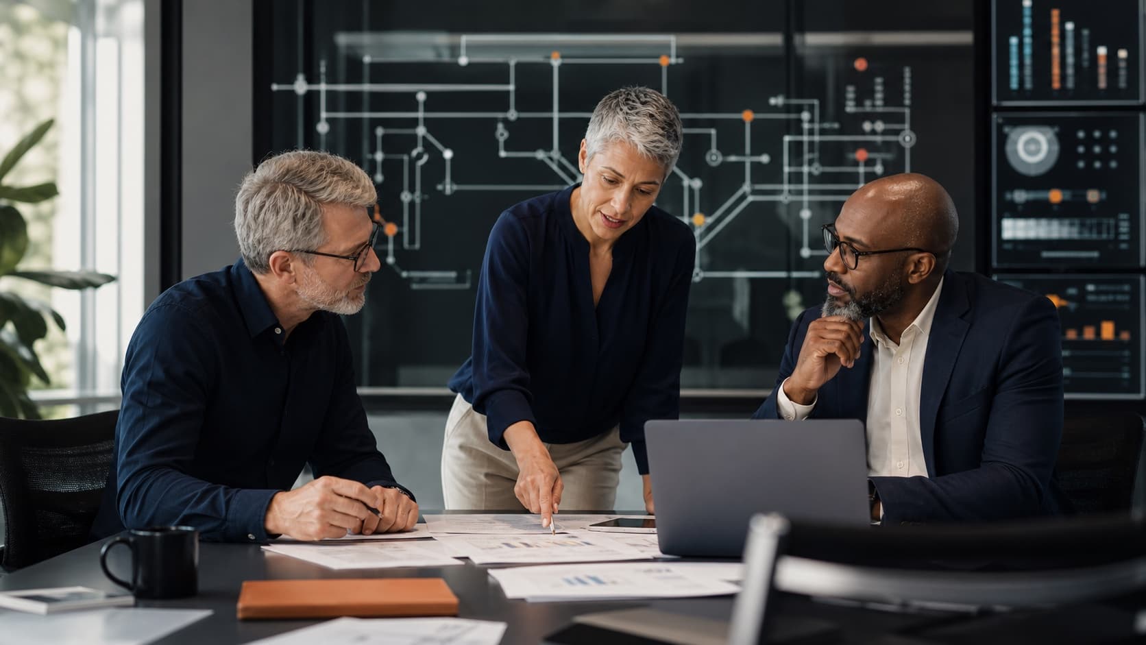 Senior data and AI consultants reviewing an enterprise architecture